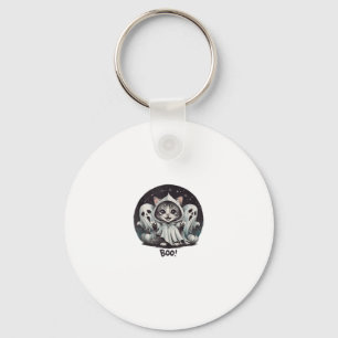 Funny Ghost Cat Boo Halloween Animal Ghost Kitty T Key Ring