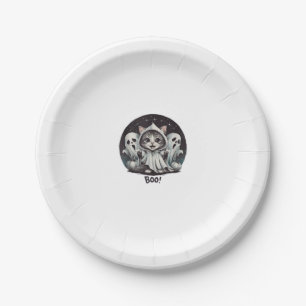 Funny Ghost Cat Boo Halloween Animal Ghost Kitty T Paper Plate
