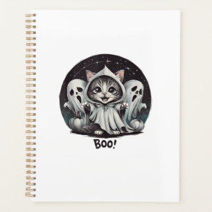 Funny Ghost Cat Boo Halloween Animal Ghost Kitty T Planner