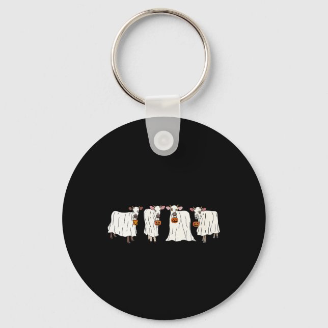 Funny Ghost Cows Halloween Animals Cow Lover Spook Key Ring (Front)