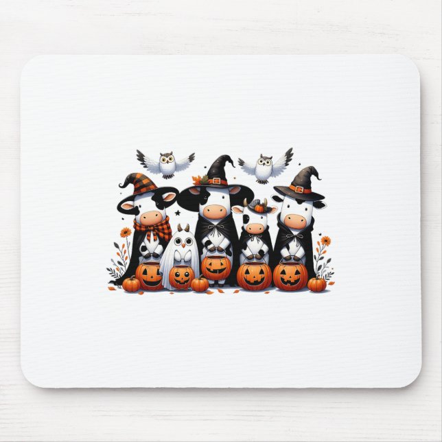 Funny Ghost Cows Halloween Animals Cow Owls Spooky Mouse Pad (Front)