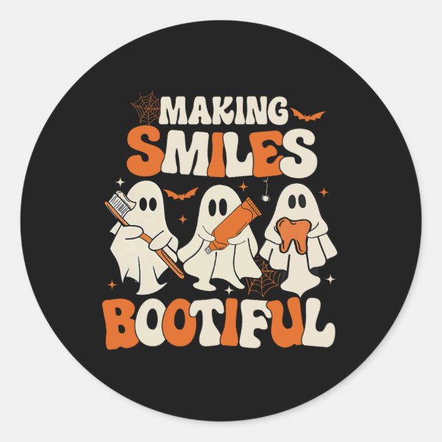 Funny Ghost Dentist Halloween Making Smiles Bootif Classic Round Sticker (Front)