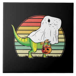 Funny Ghost Dinosaur Halloween Ceramic Tile