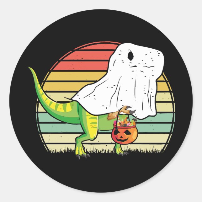 Funny Ghost Dinosaur Halloween Classic Round Sticker (Front)