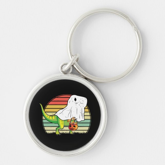 Funny Ghost Dinosaur Halloween Key Ring (Front)