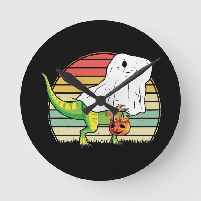Funny Ghost Dinosaur Halloween Round Clock (Front)