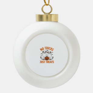 Funny Ghost Dog Halloween No Tricks Just Treats De Ceramic Ball Christmas Ornament