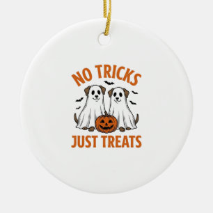 Funny Ghost Dog Halloween No Tricks Just Treats De Ceramic Ornament