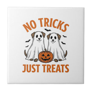 Funny Ghost Dog Halloween No Tricks Just Treats De Ceramic Tile