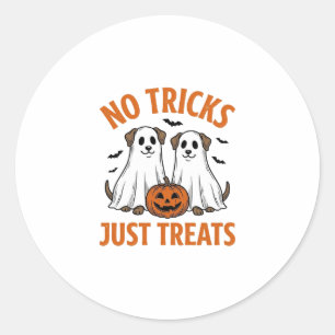 Funny Ghost Dog Halloween No Tricks Just Treats De Classic Round Sticker