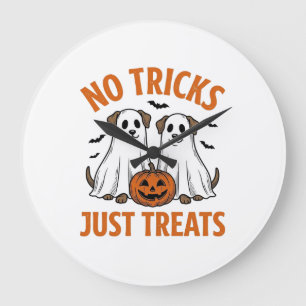 Funny Ghost Dog Halloween No Tricks Just Treats De Large Clock