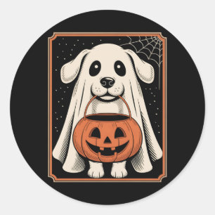 Funny Ghost Dog Halloween Shirt Halloween Dog Long Classic Round Sticker