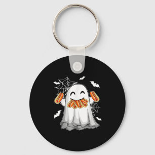 Funny Ghost Eating Hotdogs Happy Halloween Costume Key Ring