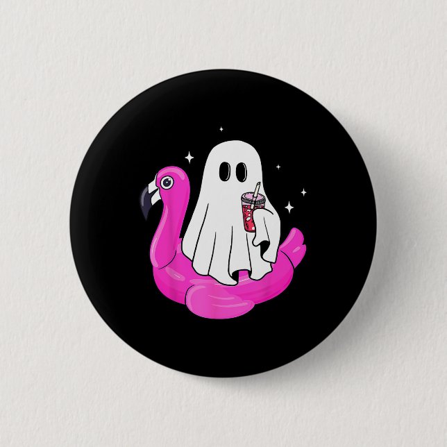 Funny Ghost Flamingo Float Pool Spooky Summer Summ 6 Cm Round Badge (Front)