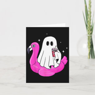 Funny Ghost Flamingo Float Pool Spooky Summer Summ Card