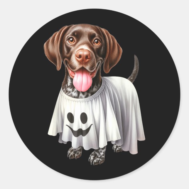 Funny Ghost German Shorthaired Pointer Dog Lover Classic Round Sticker (Front)