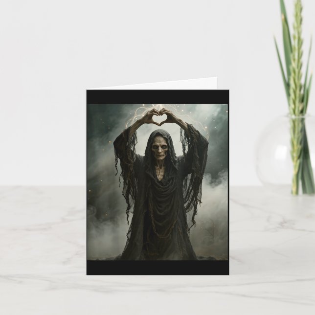 Funny ghost heart hands scary face halloween card (Front)
