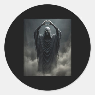Funny ghost heart hands scary face halloween classic round sticker
