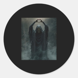 Funny ghost heart hands scary face halloween classic round sticker