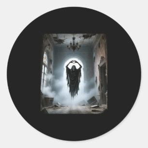 Funny ghost heart hands scary face halloween classic round sticker