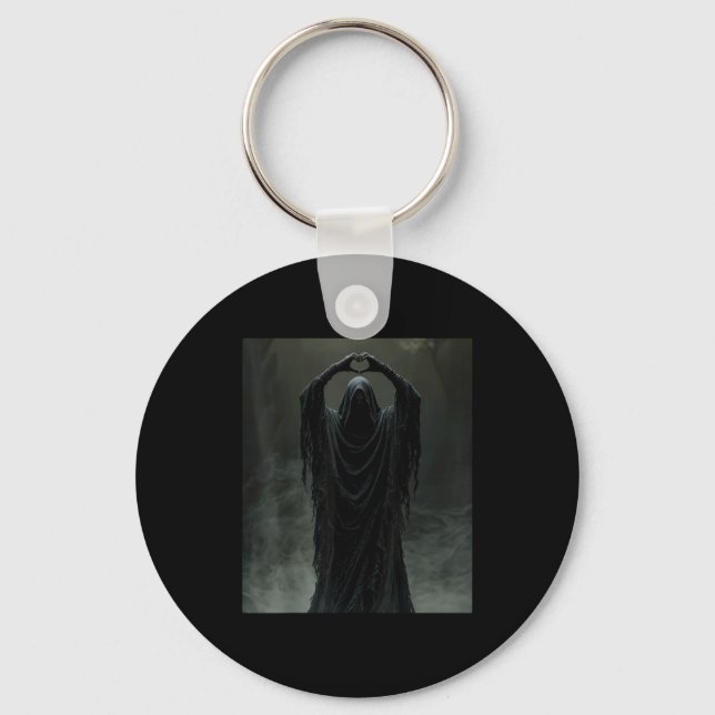 Funny ghost heart hands scary face halloween key ring (Front)