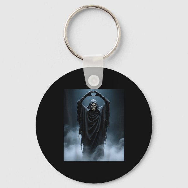 Funny ghost heart hands scary face halloween key ring (Front)