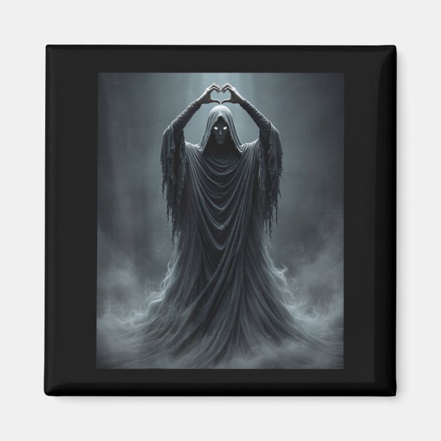 Funny ghost heart hands scary face halloween magnet (Front)