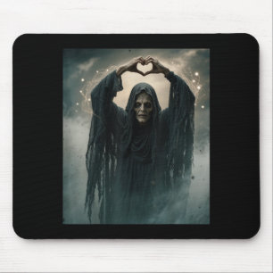 Funny ghost heart hands scary face halloween mouse pad