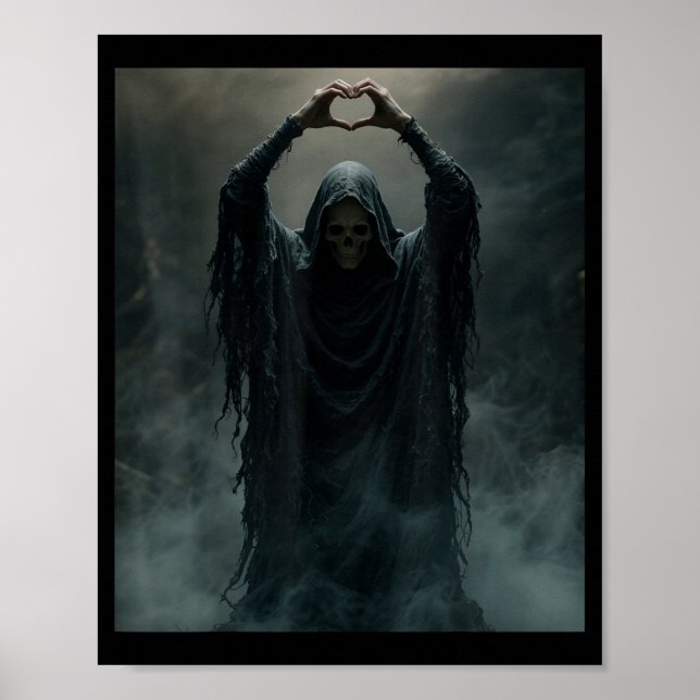 Funny ghost heart hands scary face halloween poster (Front)