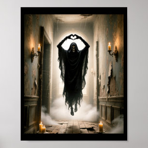 Funny ghost heart hands scary face horror poster