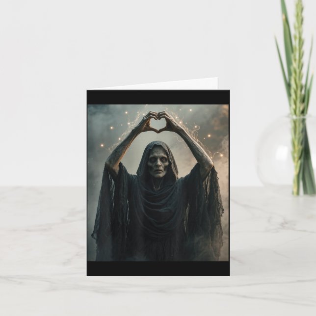 Funny ghost heart hands scary face horror poster card (Front)