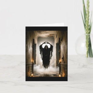 Funny ghost heart hands scary face horror poster card