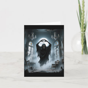 Funny ghost heart hands scary face horror poster card