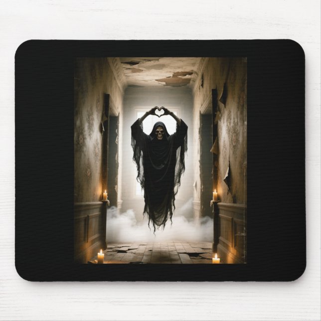 Funny ghost heart hands scary face horror poster mouse pad (Front)