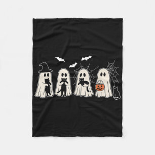 Funny Ghost Holding A Black Cat Halloween Ghost Ca Fleece Blanket