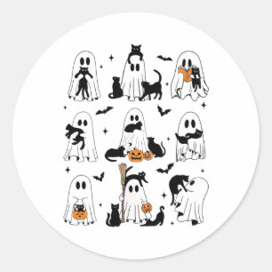 Funny Ghost Holding A Black Cat Lazy Halloween Spo Classic Round Sticker