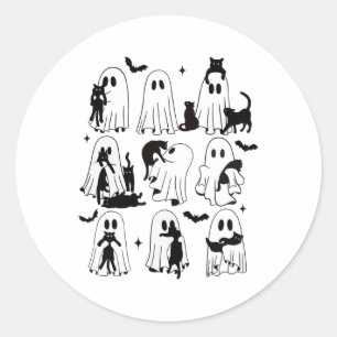 Funny Ghost Holding A Black Cat Lazy Halloween Spo Classic Round Sticker