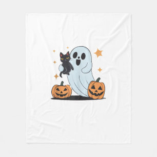 Funny Ghost Holding A Black Cat Lazy Halloween Spo Fleece Blanket