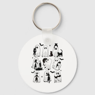 Funny Ghost Holding A Black Cat Lazy Halloween Spo Key Ring