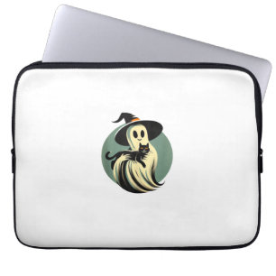 Funny Ghost Holding A Black Cat Lazy Halloween Spo Laptop Sleeve