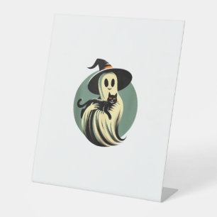 Funny Ghost Holding A Black Cat Lazy Halloween Spo Pedestal Sign