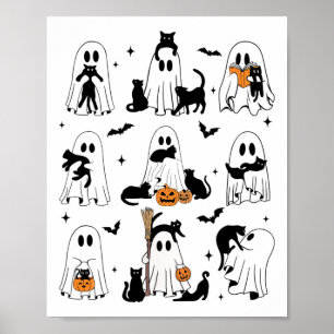 Funny Ghost Holding A Black Cat Lazy Halloween Spo Poster
