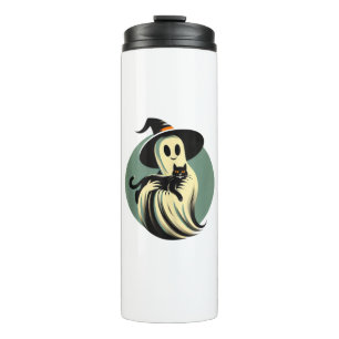 Funny Ghost Holding A Black Cat Lazy Halloween Spo Thermal Tumbler