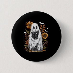 Funny Ghost Holding Black Cat Halloween Ghost Cat  6 Cm Round Badge
