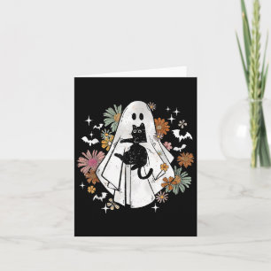 Funny Ghost Holding Black Cat Halloween Ghost Cat Card