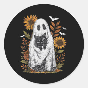 Funny Ghost Holding Black Cat Halloween Ghost Cat Classic Round Sticker