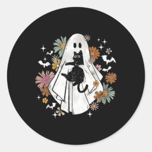 Funny Ghost Holding Black Cat Halloween Ghost Cat Classic Round Sticker