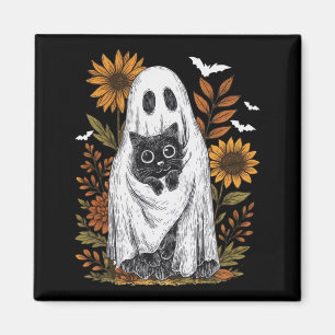 Funny Ghost Holding Black Cat Halloween Ghost Cat Magnet