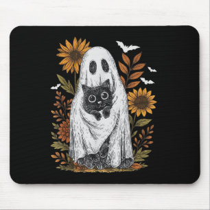 Funny Ghost Holding Black Cat Halloween Ghost Cat  Mouse Pad