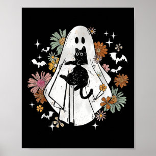 Funny Ghost Holding Black Cat Halloween Ghost Cat Poster